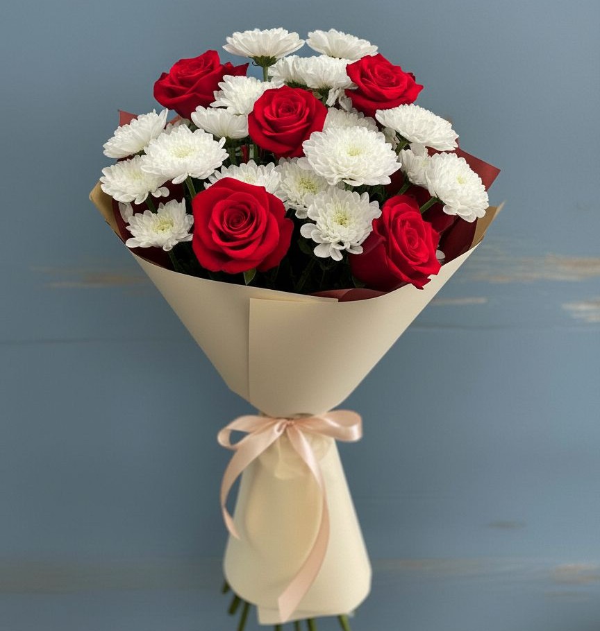 Букет цветов из: Розы и Хризантемы в Лебяжье Курганской области