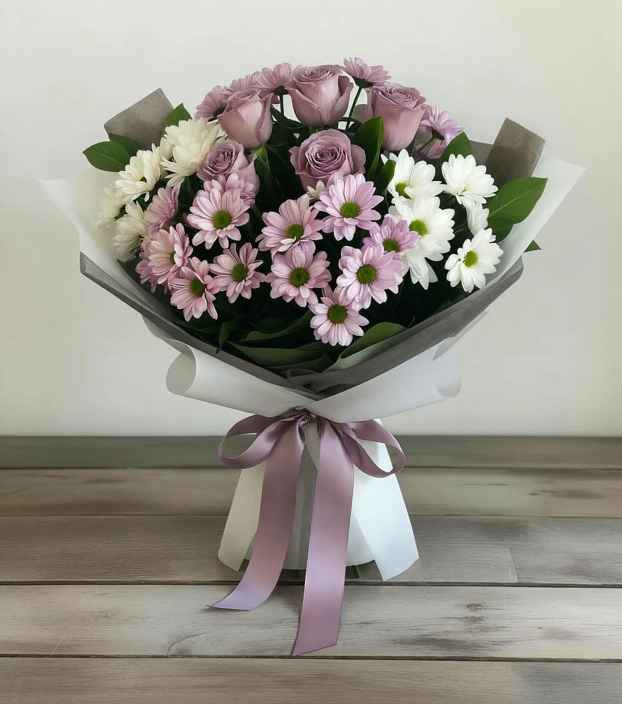 Букет цветов из: Хризантемы и Розы в Лебяжье Курганской области
