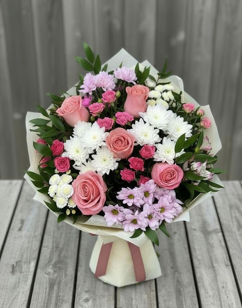 Букет цветов из: Альстромерии, Гвоздики, Розы и Хризантемы в Лебяжье Курганской области
