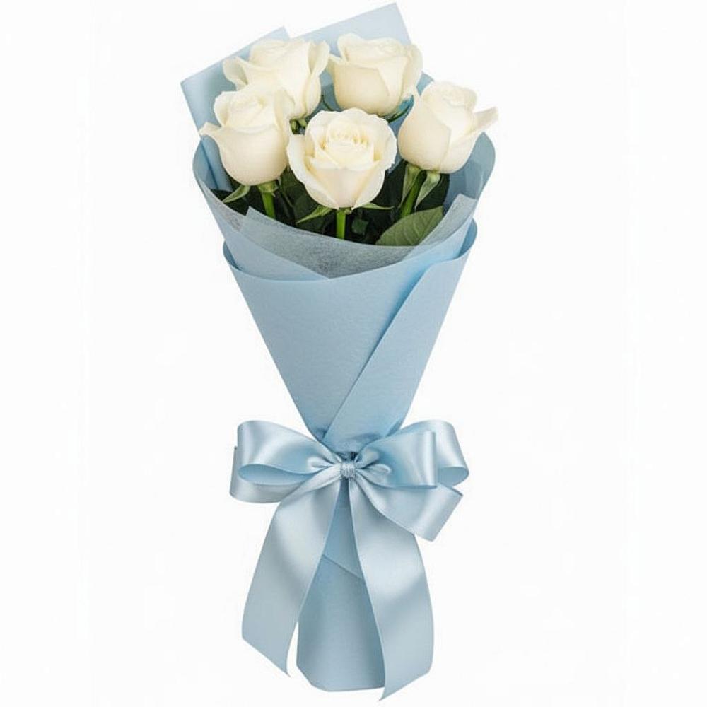 Букет 5 Белых роз Проуд в Лебяжье Курганской области