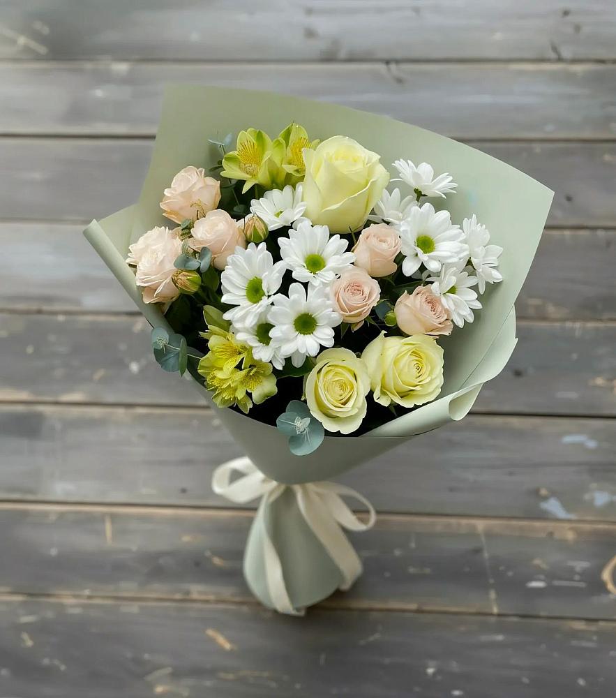 Букет цветов из: Альстромерии, Розы и Хризантемы в Лебяжье Курганской области