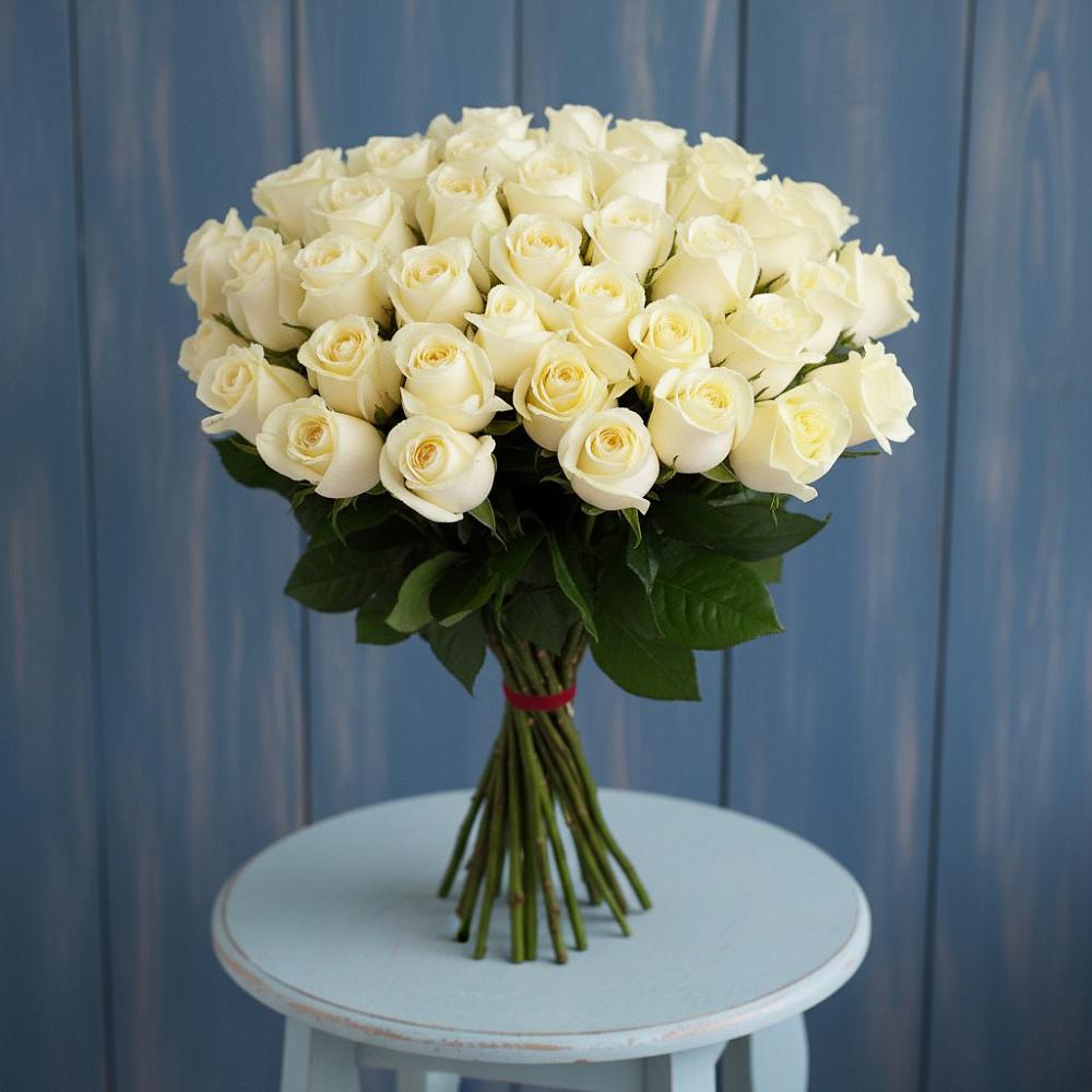 Букет 51 Белая роза Эдлесс Лав в Лебяжье Курганской области