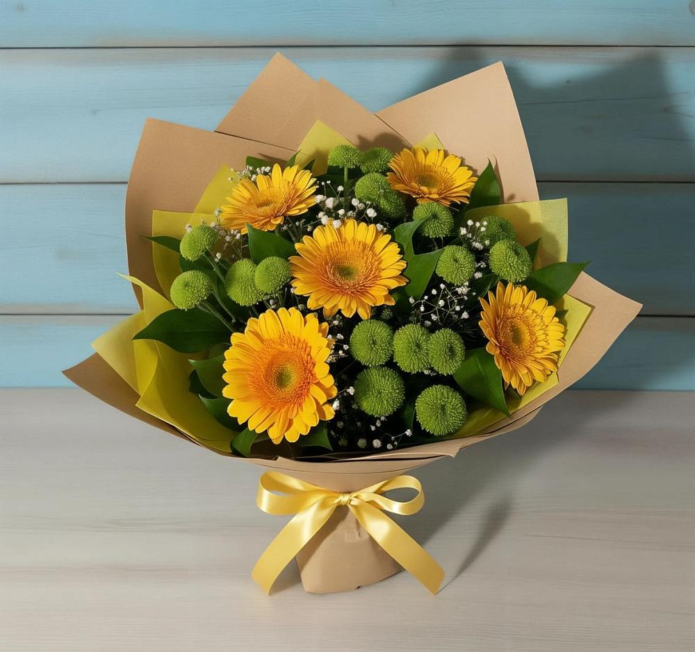 Букет цветов из: Герберы и Хризантемы в Лебяжье Курганской области