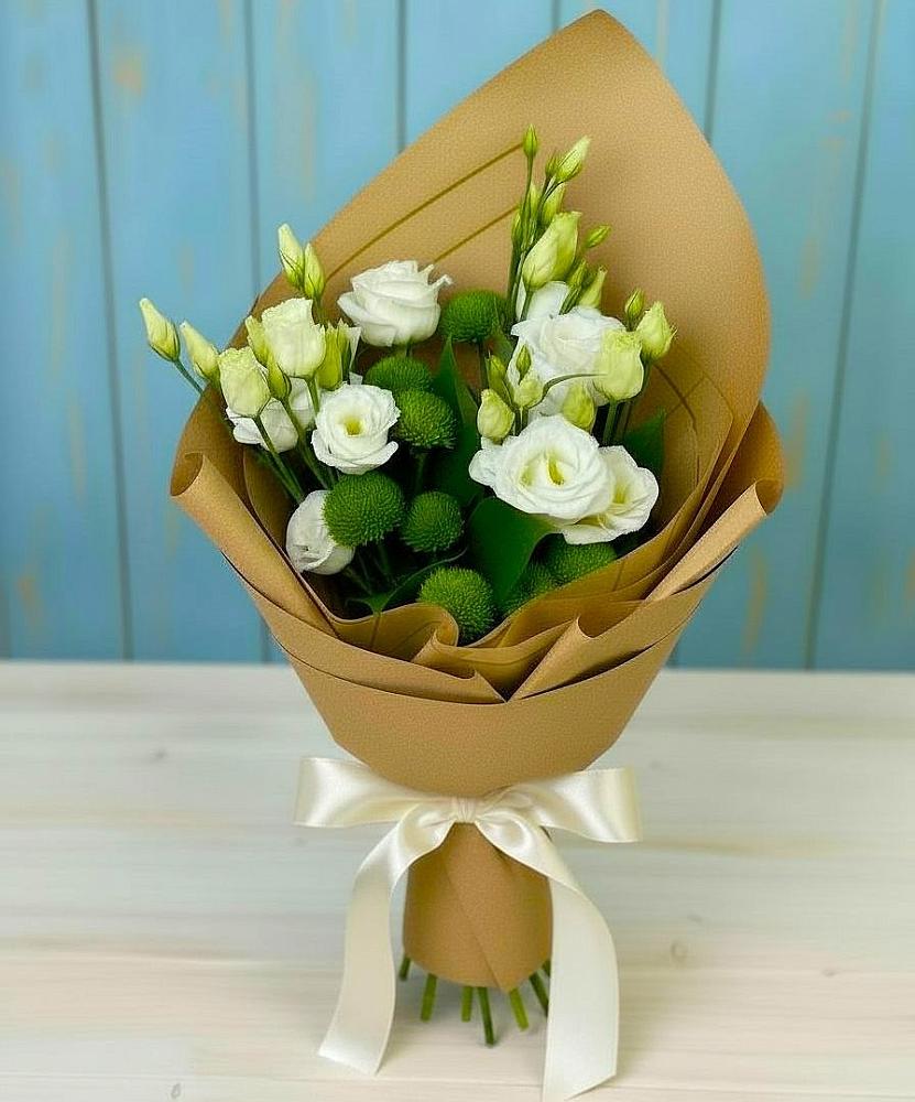 Букет цветов из: Хризантемы и Лизиантусы в Лебяжье Курганской области