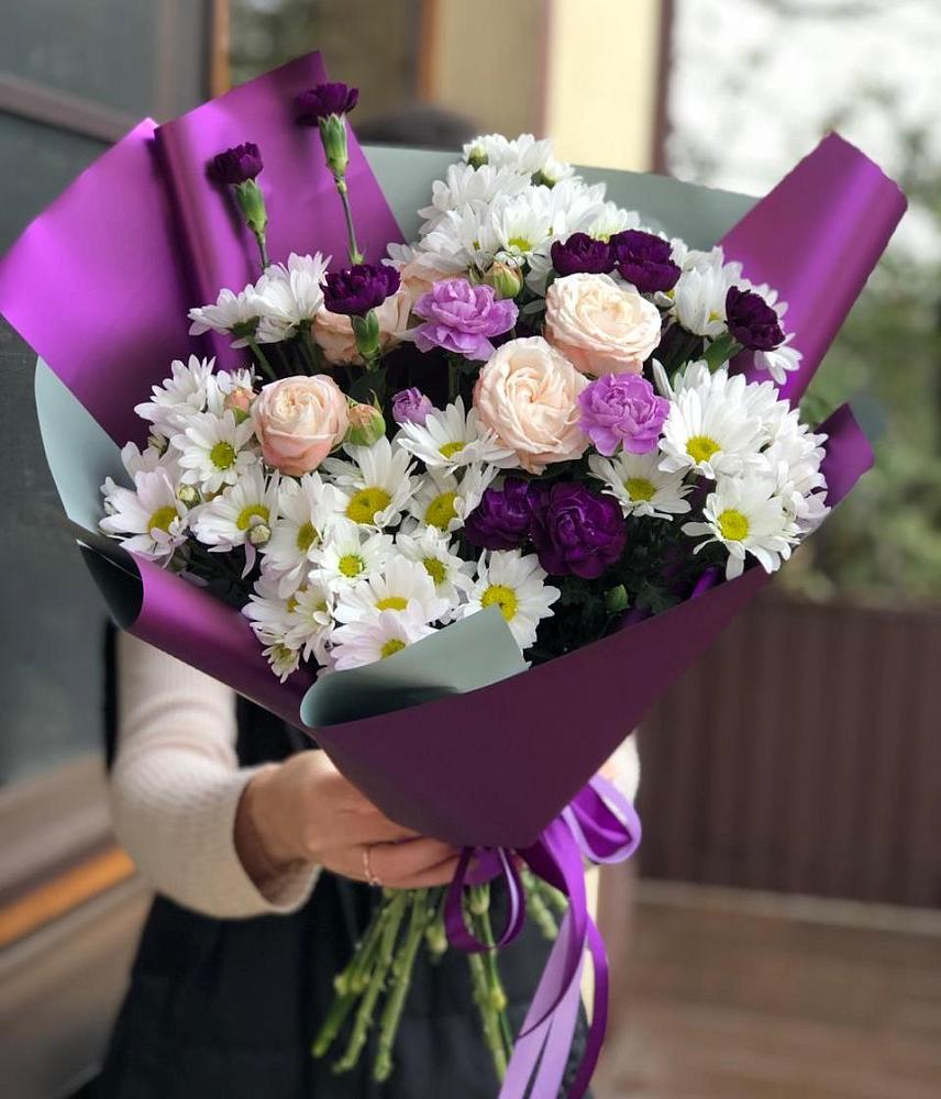 Букет цветов из: Хризантемы, Гвоздики и Розы в Лебяжье Курганской области