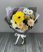 Букет цветов из:  Розы, Герберы и Хризантемы в Лебяжье Курганской области