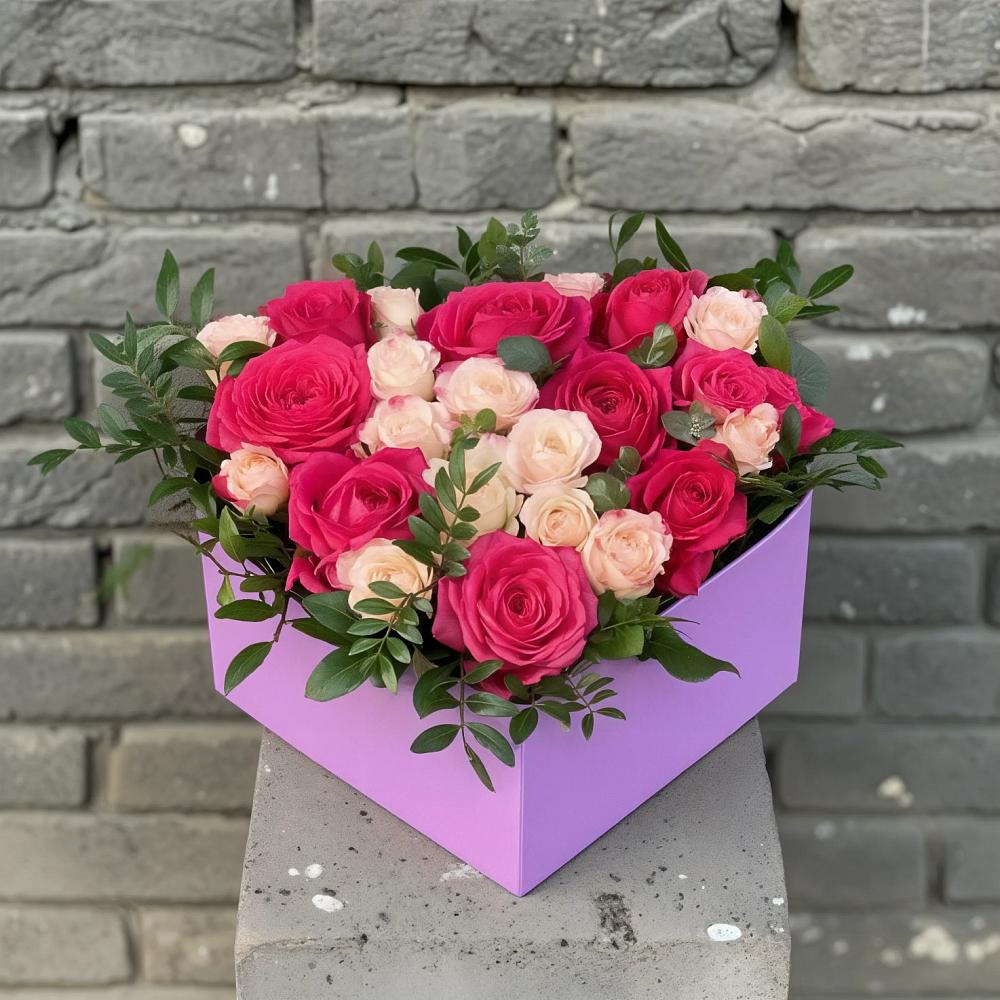 Цветочная композиция из Розы в коробке в Лебяжье Курганской области