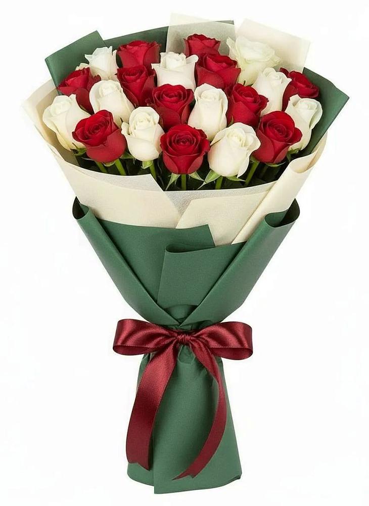 Букет Микс из красных и белых роз в Лебяжье Курганской области