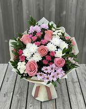 Букет цветов из:  Альстромерии, Гвоздики, Розы и Хризантемы #REPLACE_PRED# Лебяжье Курганской области