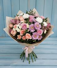 Букет цветов из:  Хризантемы, Розы и Альстромерии в Лебяжье Курганской области