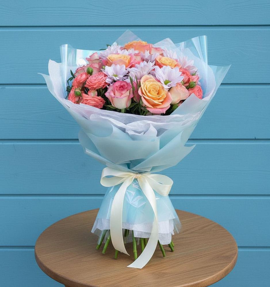 Букет цветов из: Хризантемы и Розы в Лебяжье Курганской области