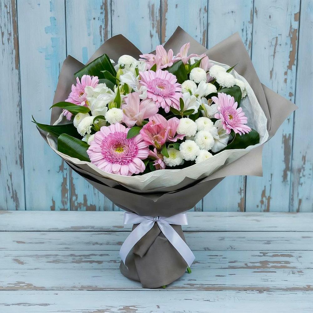 Букет цветов из: Герберы, Альстромерии и Хризантемы в Лебяжье Курганской области