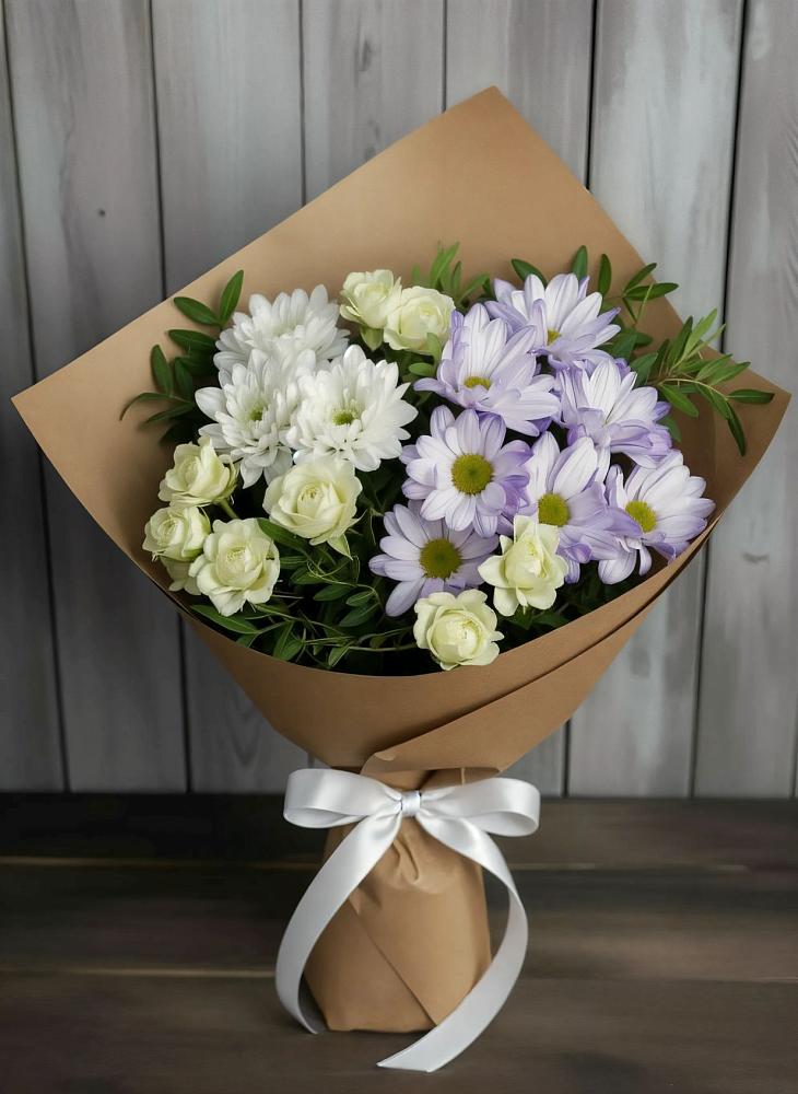 Букет цветов из: Хризантемы и Розы в Лебяжье Курганской области